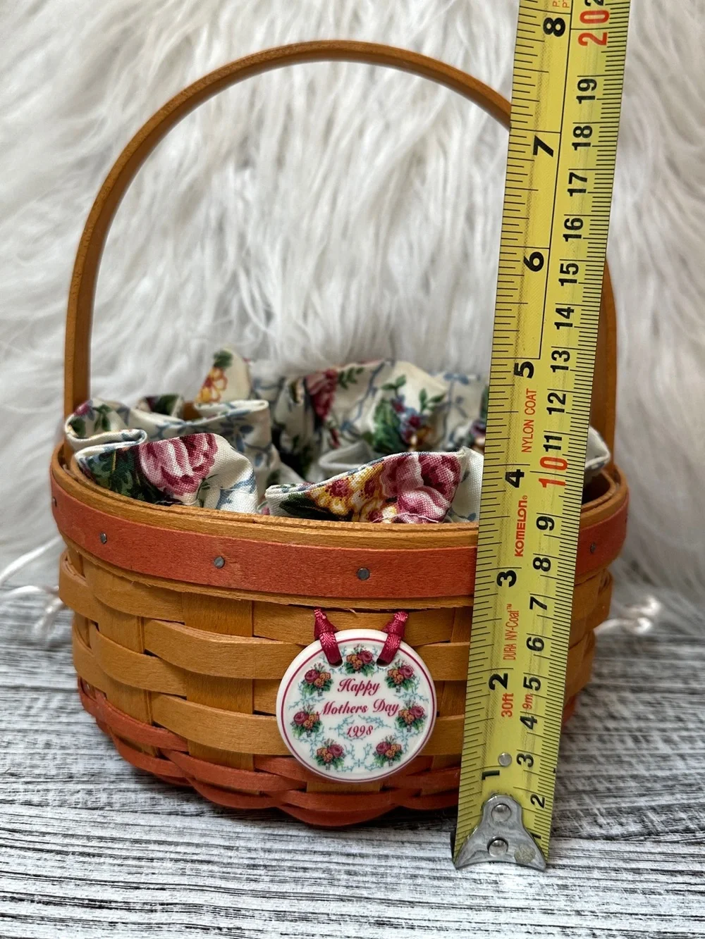 Longaberger 1998 Happy Mother’s Day Basket w/ Floral Fabric Liner & Tie On